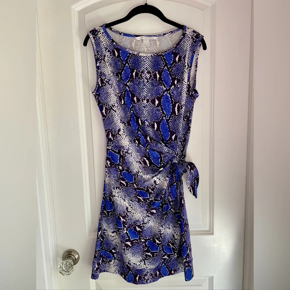 Diane von Furstenberg New Della Silk Dress Python Pop Medium Blue Iris Size 10